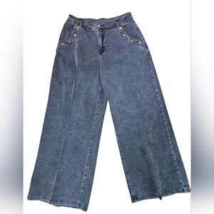Vintage-Style Acid Wash Wide Leg Jeans - High Waisted Sailor Front